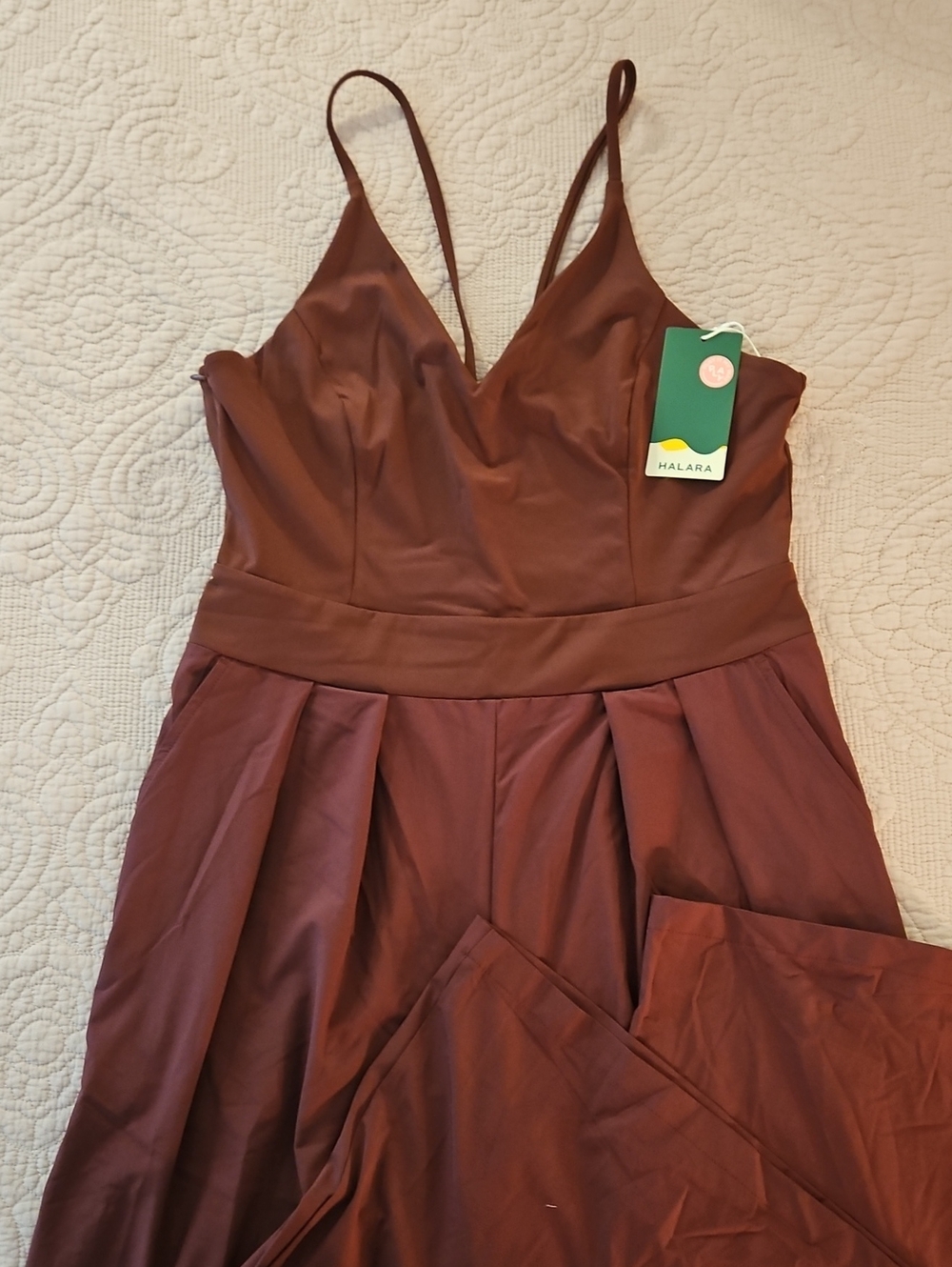 HALARA Women's Spaghetti Strap Jumpsuit in Deep Burgundy